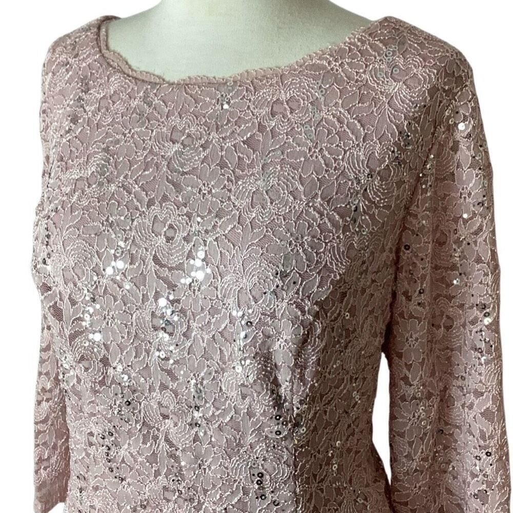 NWT Alex Evenings Tea Length Dress Lace Sequin Bodice Gown Women’s 22W Shell Pin - Picture 3 of 10